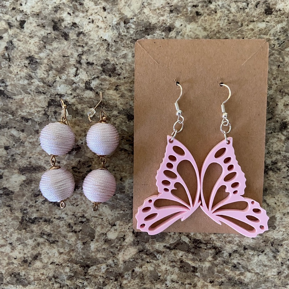 Lot of Pink Butterfly and Pink Ball Earrings